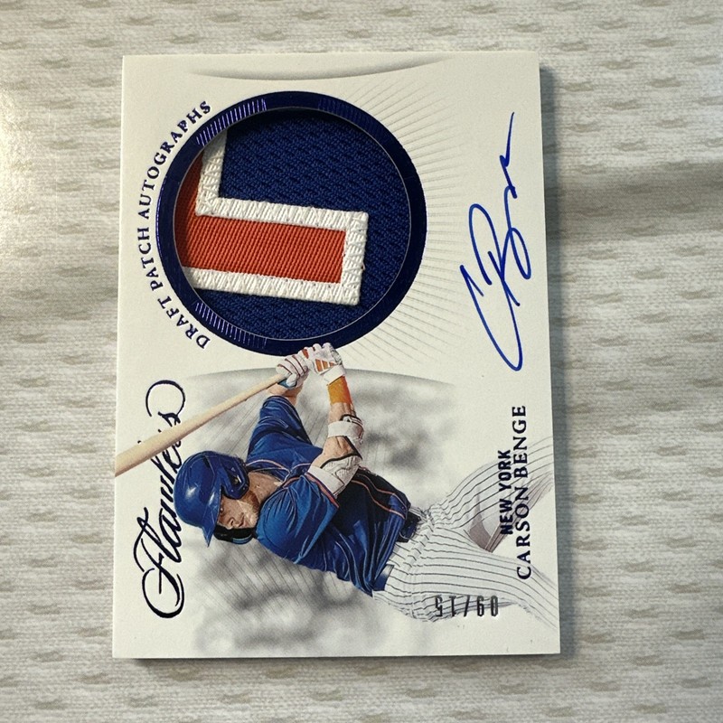 2025 Panini Flawless Carson Benge Draft Patch Auto Sapphire /15 #DPA-CB Mets