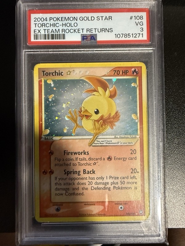 2004 Pokemon Team Rocket Returns Gold Star Promo Torchic Holo PSA 3 Very Good