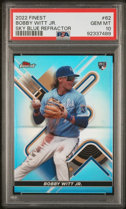 2022 Topps Finest #62 Bobby Witt Jr. Sky Blue Refractor PSA 10 #/300