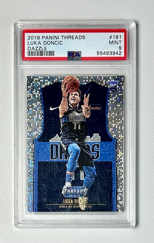 2018-19 Panini Threads Luka Doncic RC Dazzle Rookie #181 Mavericks PSA 9