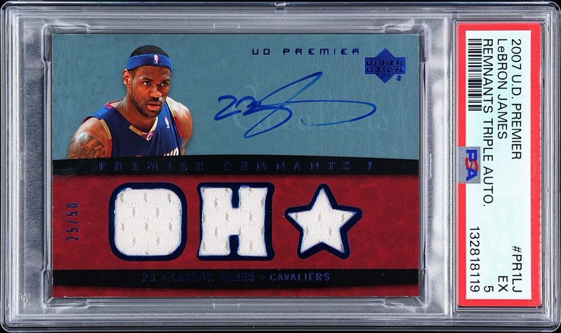 LeBron James 2007-08 Upper Deck UD Premier Remnants Triple AUTO PSA 5 #’d 25/50