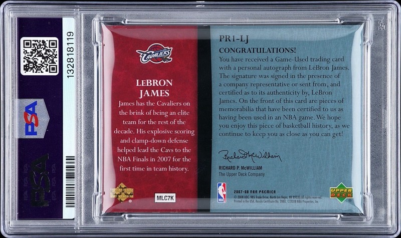 LeBron James 2007-08 Upper Deck UD Premier Remnants Triple AUTO PSA 5 #’d 25/50 view 2