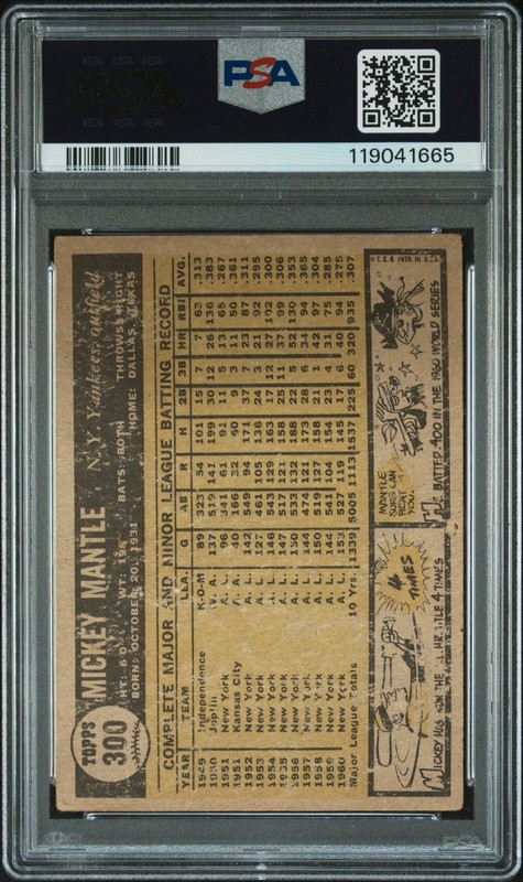 1961 Topps Mickey Mantle #300 PSA 2 Good New York Yankees HOF Vintage Card view 2