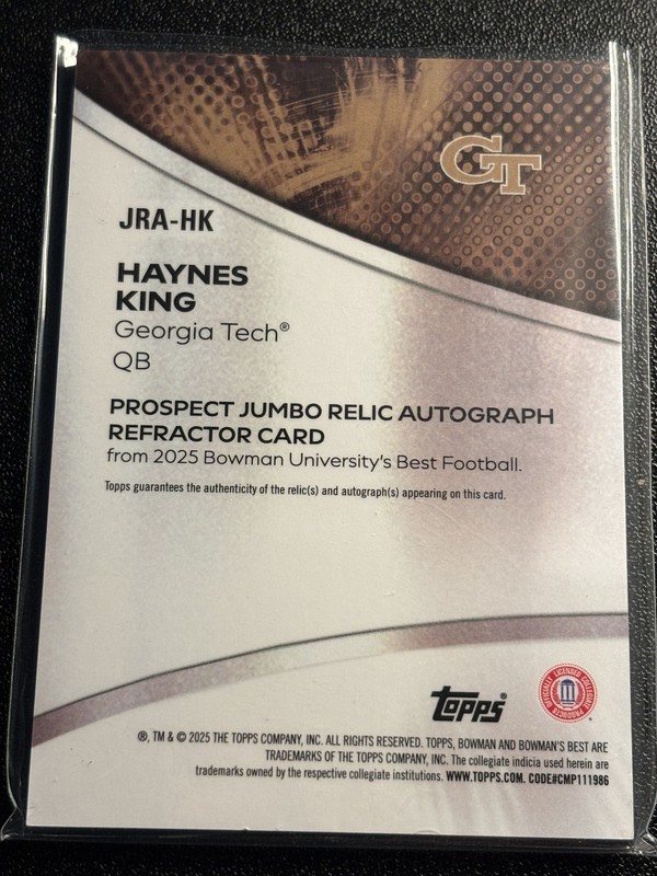 Haynes King Game Used Relic Patch Auto 2025 Bowman University U Best Panthers view 2