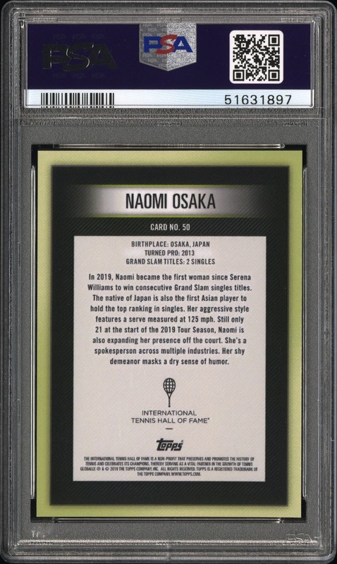 2019 Topps Tennis Hall of Fame #50 Naomi Osaka (RC) Rookie Card PSA 10 view 2