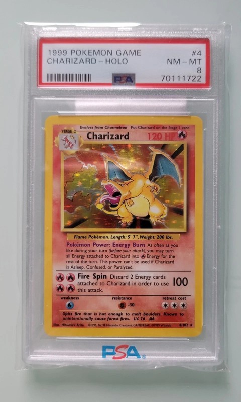 PSA 8 CHARIZARD 1999 Pokemon Base Unlimited #4/102 Holo Non-Shadowless NM-MINT