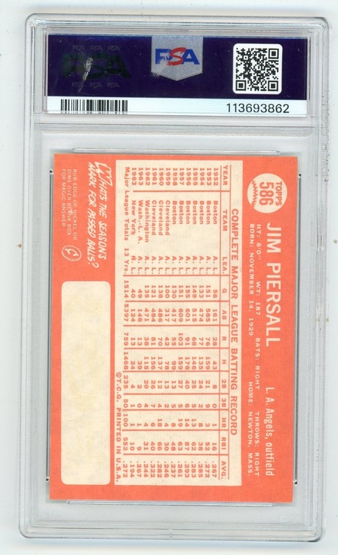 Vintage 1964 Topps High # Jim Piersall #586 Los Angeles Angels PSA 7 "Free Ship" view 2