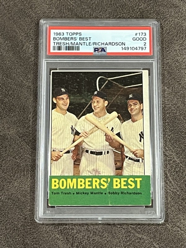 1963 Topps Bombers’ Best Tresh/Mantle/Richardson Mickey #173 PSA 2 Good HOF