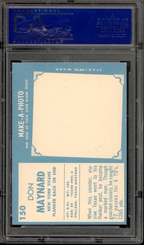 1961 Topps #150 Don Maynard Rookie PSA 7 Vintage HOF RC Football Card (0382) view 2