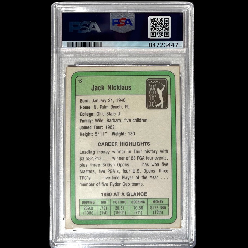JACK NICKLAUS SIGNED 1981 DONRUSS GOLF ROOKIE CARD #13 RC AUTO MASTERS PSA/DNA view 2