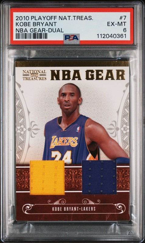 2010 NATIONAL TREASURES KOBE BRYANT NBA GEAR DUAL GAME WORN PATCH /99 PSA LAKERS