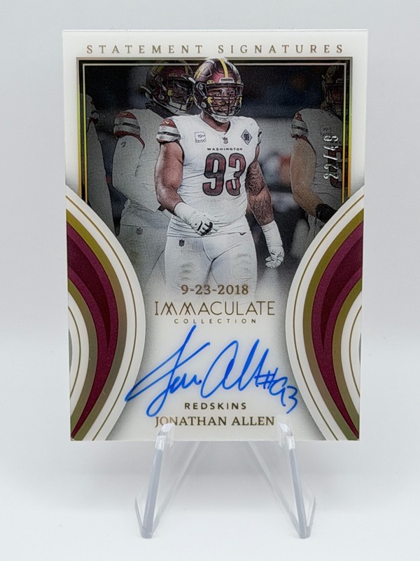Jonathan Allen - 2023 Immaculate Statement Signatures /49 Commanders Auto SSP