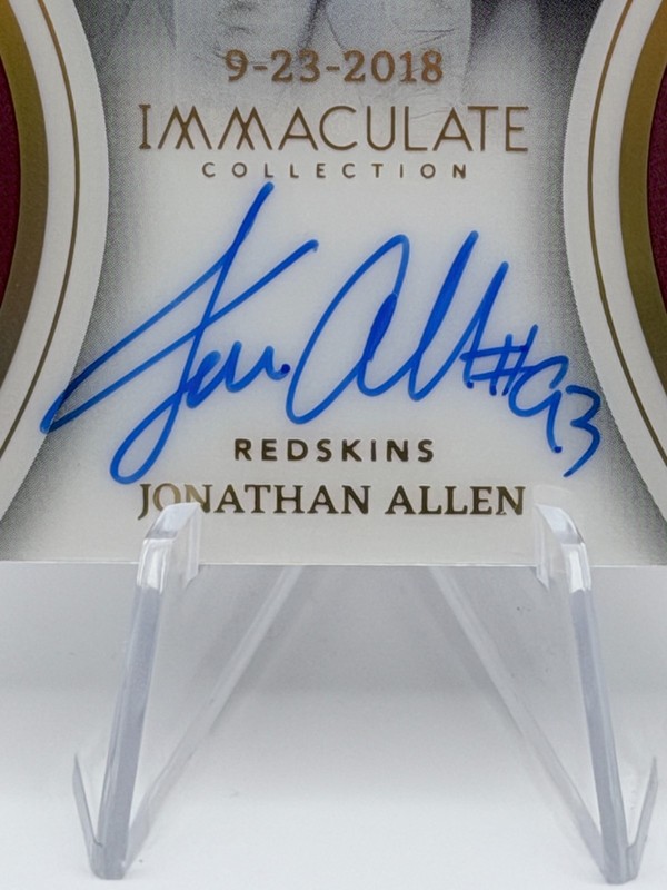 Jonathan Allen - 2023 Immaculate Statement Signatures /49 Commanders Auto SSP view 2