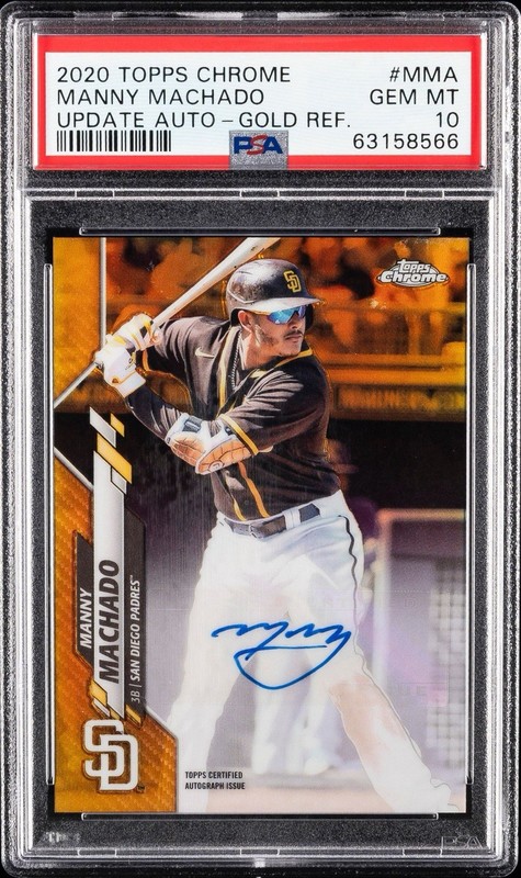 2020 TOPPS CHROME UPDATE AUTO GOLD REFRACTOR MANNY MACHADO /50 PSA 10