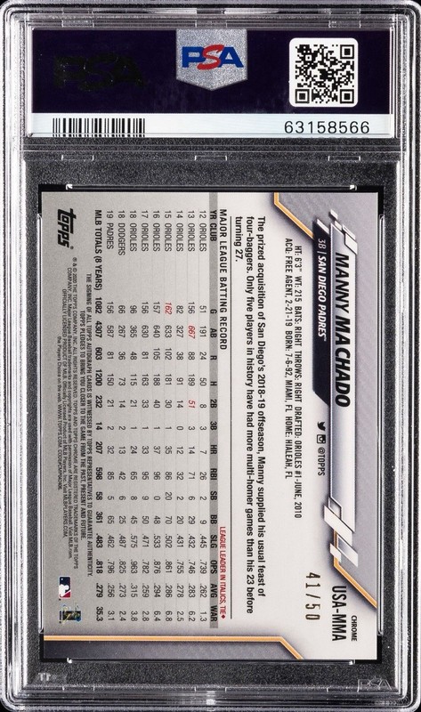 2020 TOPPS CHROME UPDATE AUTO GOLD REFRACTOR MANNY MACHADO /50 PSA 10 view 2