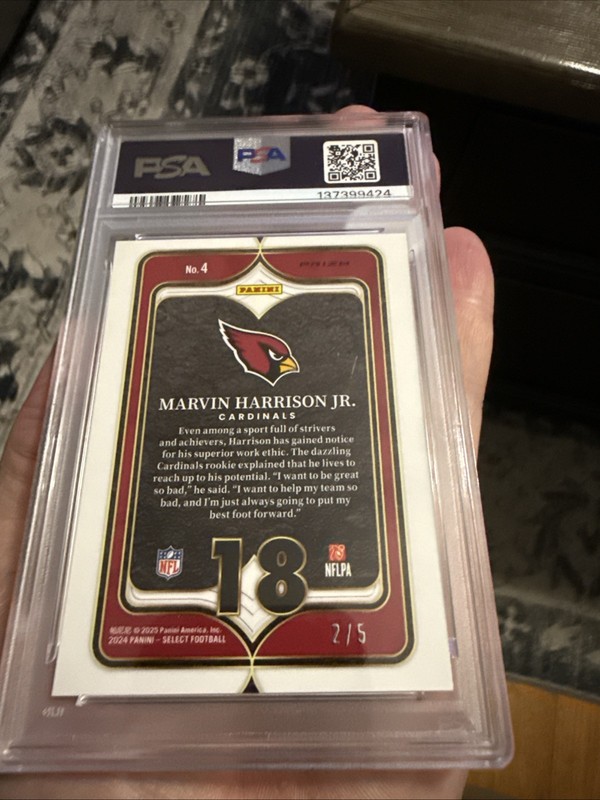 2024 Select Numbers Marvin Harrison Jr. Green Prizm #4 PSA 10 RC /5 view 2