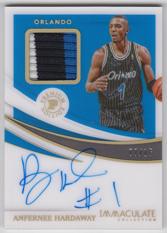 2020-21 Panini Immaculate Collection Anfernee Hardaway GU Patch Jersey Auto /15