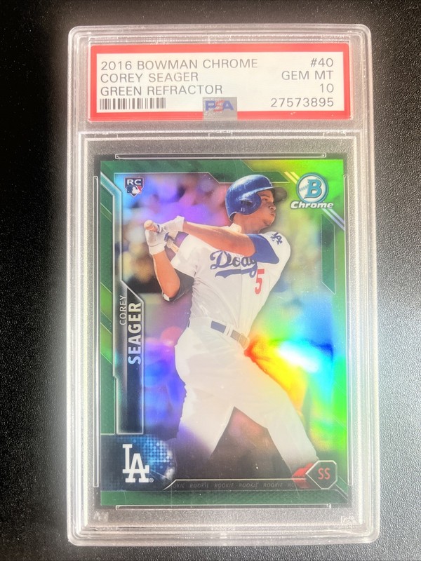 2016 Bowman Chrome Corey Seager #40 Green Refractor 86/99 RC Rookie PSA 10