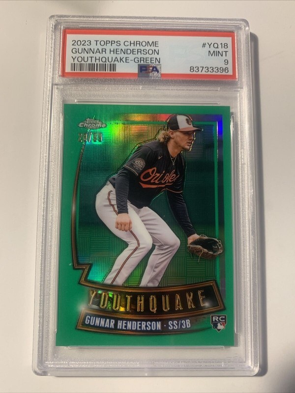 2023 Topps Chrome Gunnar Henderson Youthquake Green Rookie /99 PSA 9 view 1