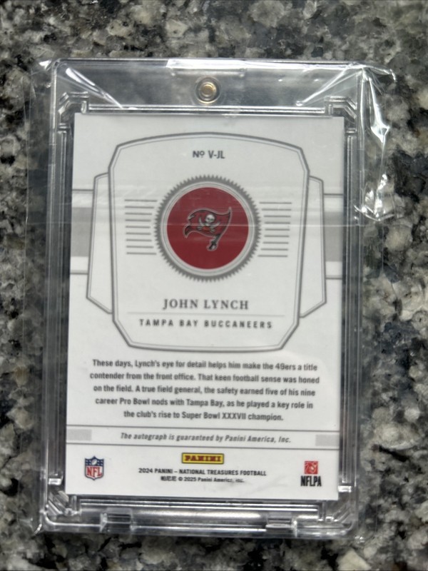 2025 Panini National Treasures John Lynch Virtuso Signatures On Card Auto 12/25 view 2