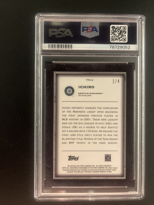 2022 Topps Transcendent Collection Chrome 2/4 Ichiro Suzuki #TTC2 PSA 10 POP 1/1 view 2