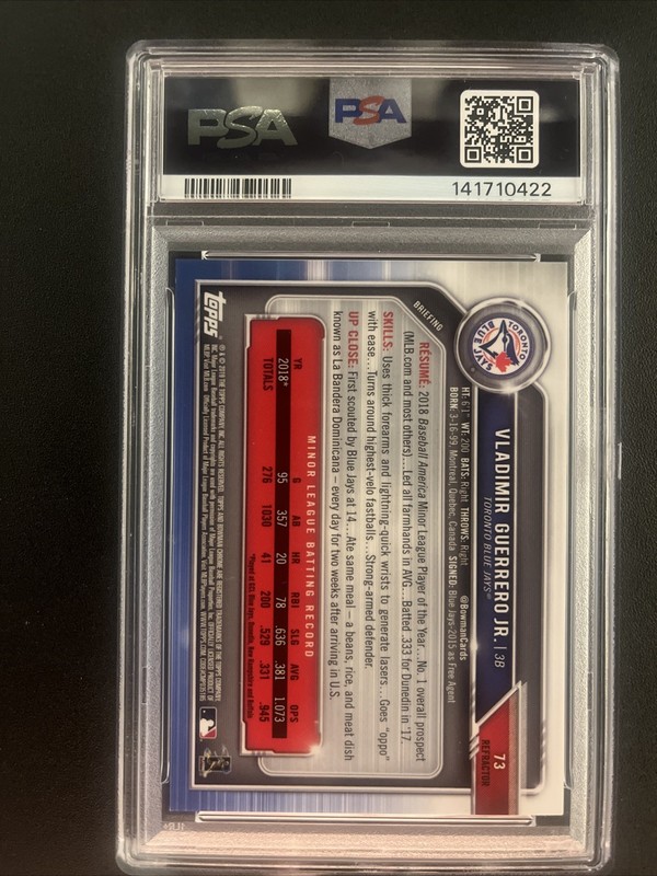 2019 Vladimir Guerrero Jr 372/499 Bowman Chrome #73 Refractor Rookie RC PSA 10 view 2