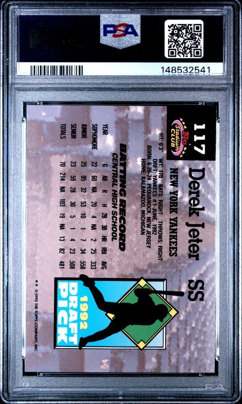 1993 STADIUM CLUB MURPHY #117 DEREK JETER RC PSA 9 MINT ROOKIE YANKEES HOF view 2