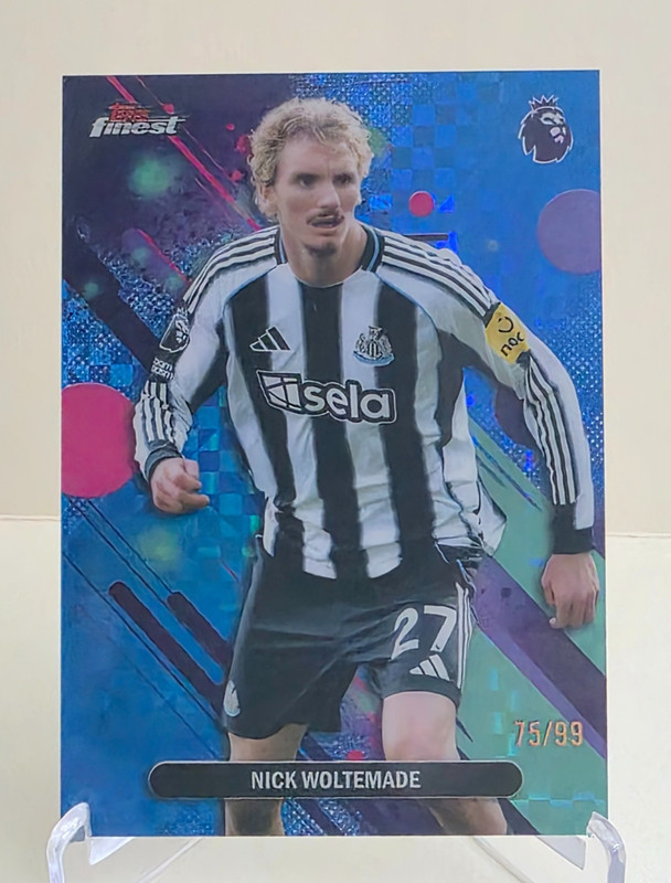 2025-26 TOPPS FINEST PREMIER LEAGUE NICK WOLTEMADE BLUE CHECKERBOARD Ser #75/99