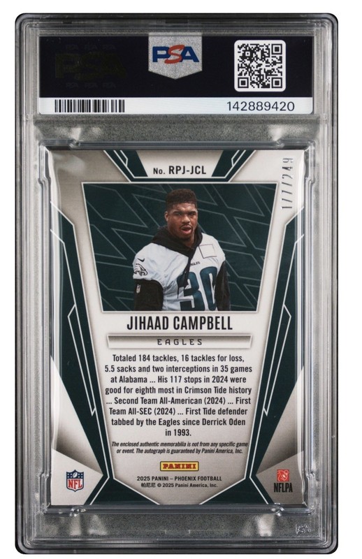2025 Phoenix RC /249 Phenom PATCH AUTO Silver JIHAAD CAMPBELL RPA EAGLES🔥 view 2