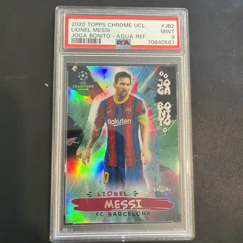 2020 Chrome UCL Joga Bonito Aqua Refractor 173/199 Lionel Messi PSA 9 MINT 08c9