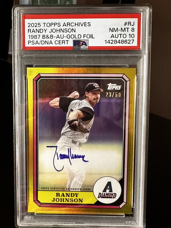 2025 Topps Archives Randy Johnson 1987 Topps Boardwalk And Baseball Auto /25 PSA