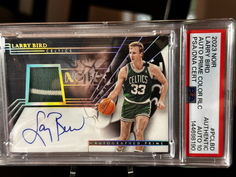 2023-24 Panini Noir Autographed Prime Color Larry Bird Jersey Patch Auto /25 PSA