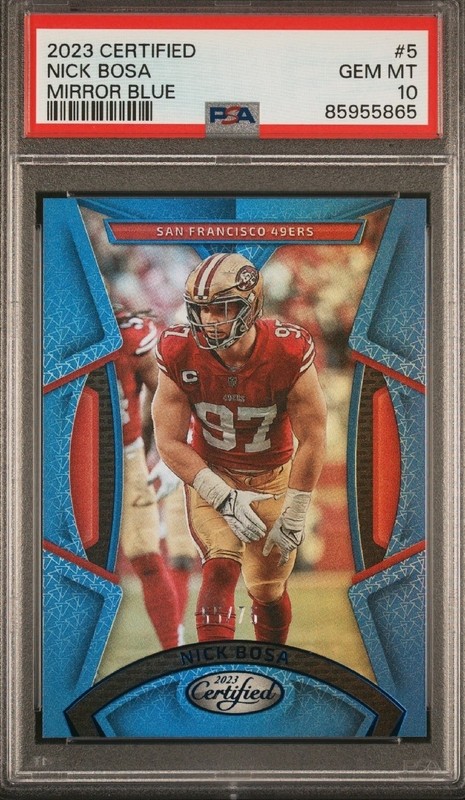 Panini Certified 2023 Nick Bosa #5 Mirror Blue /10 PSA 10 San Francisco 49ers