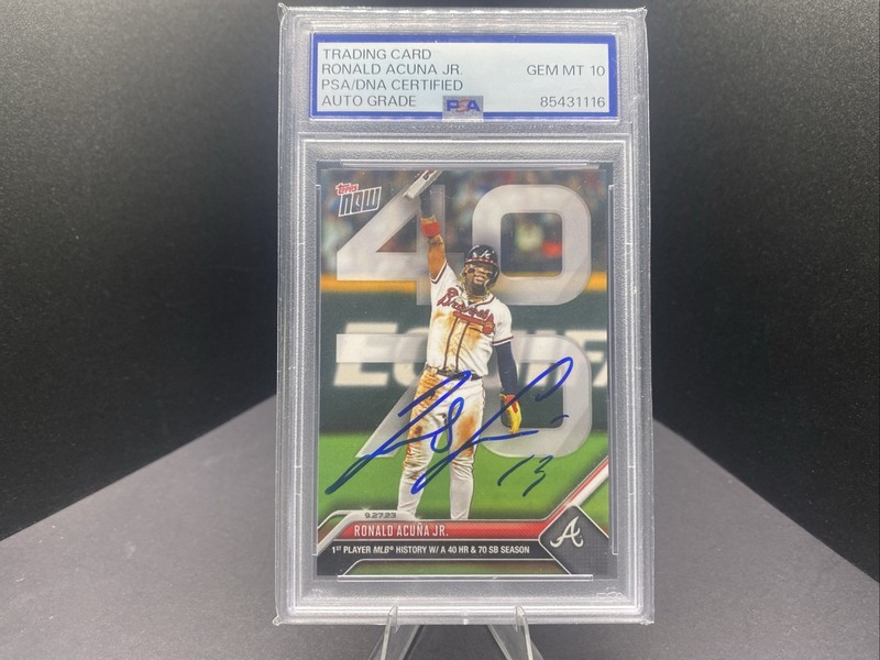 Ronald Acuna Jr 2023 Topps Now 40 HR 70 SB Signed Card #927 PSA 10 Auto