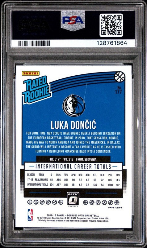 2018-19 Panini Donruss Optic Rated Rookie Luka Doncic 177 Pink Hyper Prizm PSA 6 view 2