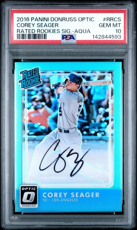2016 Donruss Optic Corey Seager RC Auto PSA 10 Aqua Prizm /125