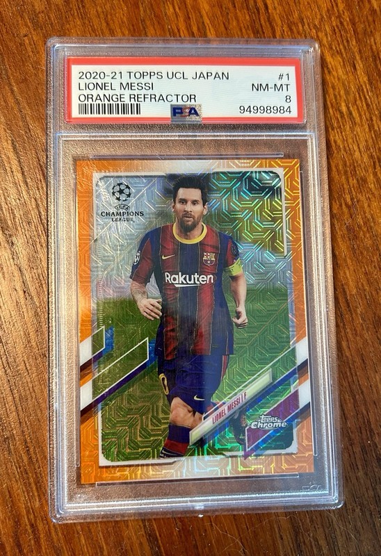 2020-21 Topps Chrome Uefa - Japan - Lionel Messi - Orange Refractor /25 - PSA 8