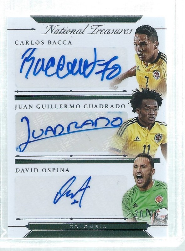 BACCA JUAN CUADRADO OSPINA 2018 NATIONAL TREASURES COLOMBIA TRIPLE AUTO #D 26/30