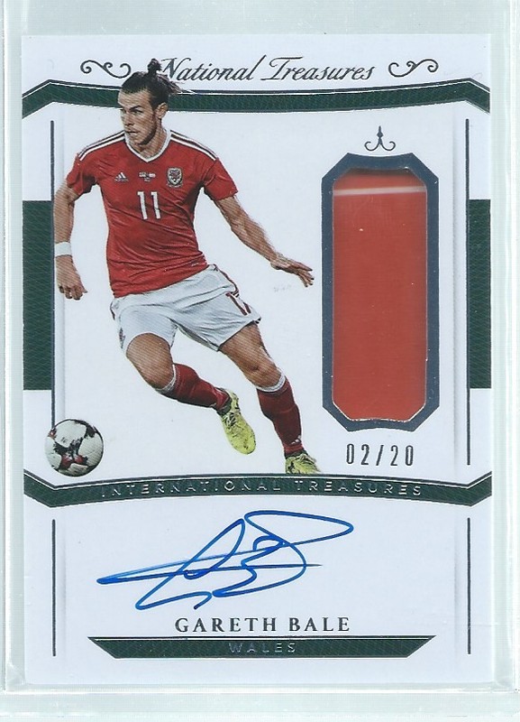 GARETH BALE 2018 NATIONAL TREASURES MATCH WORN PATCH ON CARD AUTO SILVER #D 2/20