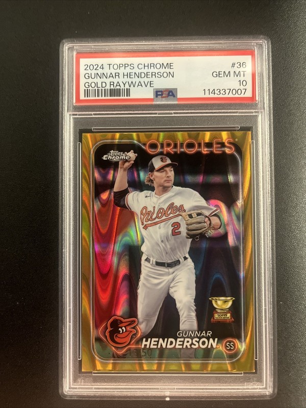 2024 Topps Chrome GUNNAR HENDERSON #36 Gold Ray Wave 13/50 PSA 10 Rookie RC