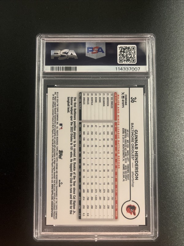 2024 Topps Chrome GUNNAR HENDERSON #36 Gold Ray Wave 13/50 PSA 10 Rookie RC view 2