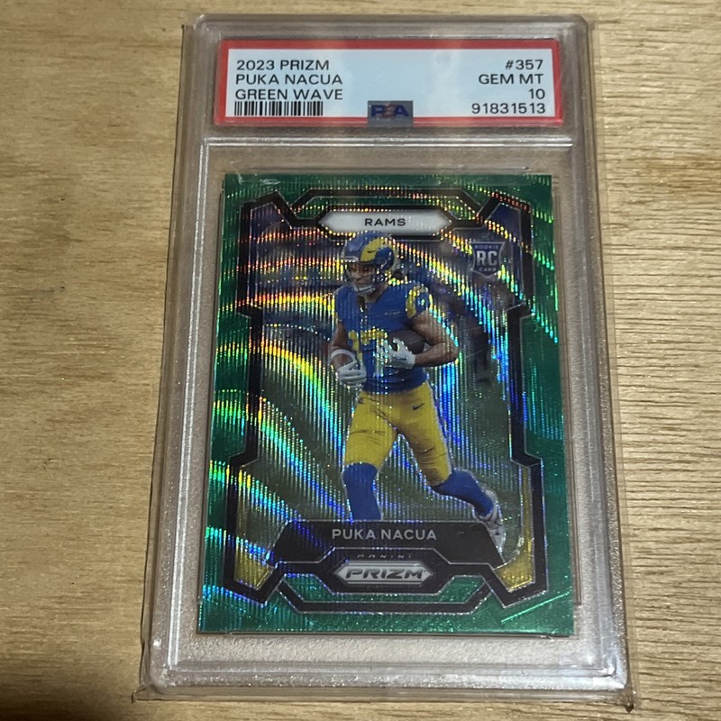 Puka Nacua Rookie RC 2023 Panini Prizm Green Wave #357 - PSA 10 Gem Mint - Rams