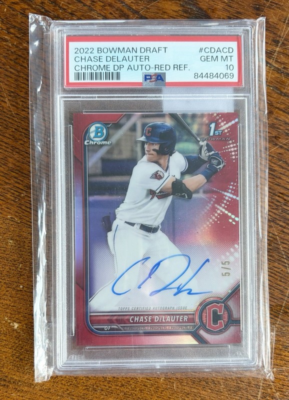 2022 Bowman Draft Chrome Chase Delauter TRUE RED REFRACTOR /5 Auto PSA 10