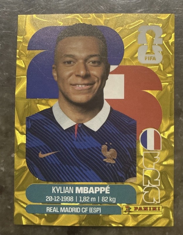 FRA20 Kylian Mbappe (France) Gold Crumple 2026 Panini World Cup Sticker FIFA SP