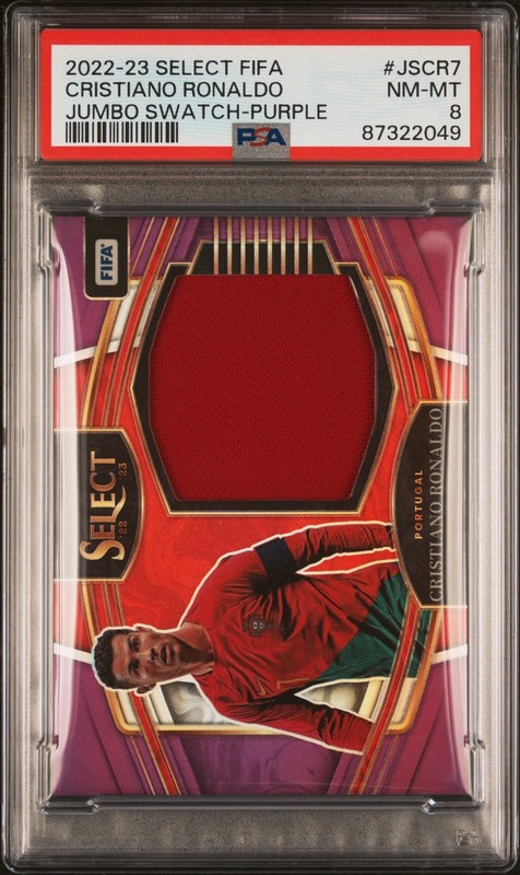 PSA 8: 2022-23 Panini Select FIFA Jumbo Swatches Purple - Cristiano Ronaldo /49