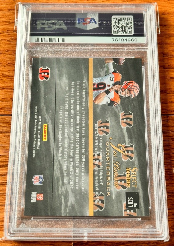 Joe Burrow 2020 Panini Select Certified Rookies RC PSA 10 Gem Mint view 2