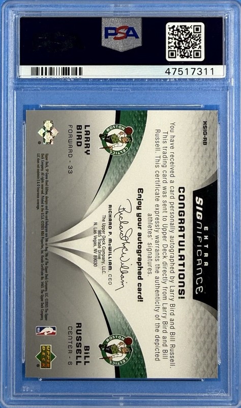PSA 9: 2005 SP Game Used Significance Dual Auto - Bill Russell Larry Bird /25 view 2