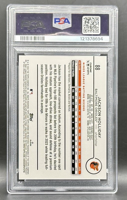 2024 Topps Chrome Jackson Holliday SP RC Gold Speckle Refractor #/50 PSA 10 view 2