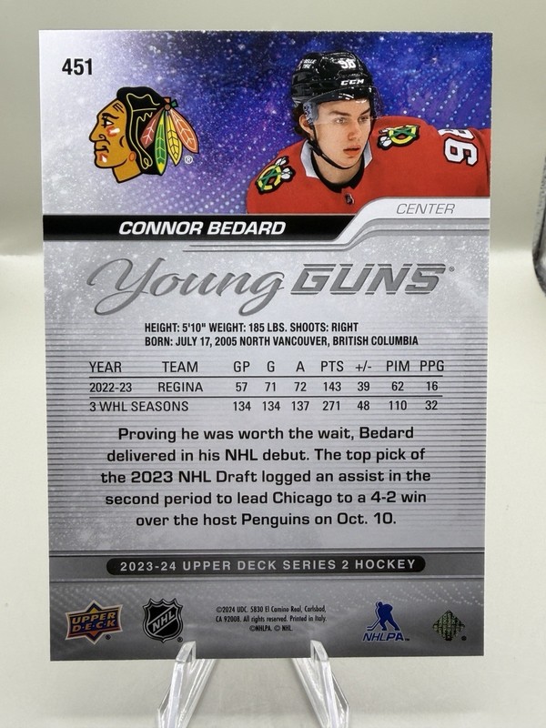 2023-24 Upper Deck Series 2 CONNOR BEDARD Blackhawks Oversized JUMBO Young Guns view 2