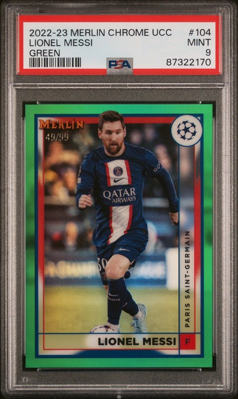 PSA 9: 2022-23 Topps Merlin UEFA UCC #104 Green Refractor - Lionel Messi /99